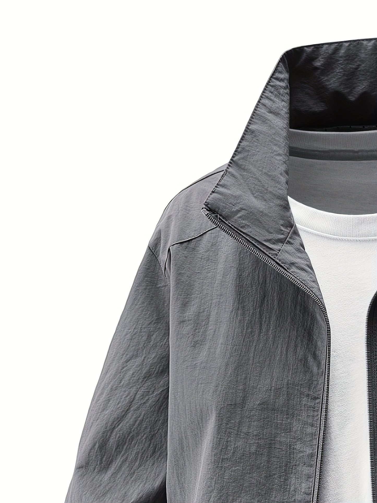 Men'S Olive Green Bomber Jacket with Stand Collar - Casual, Comfortable, Zip-Up Outerwear for Outdoor Activities, Casual Attire|Stand Collar Jacket|Zippered Jacket