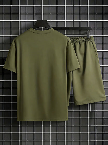 Men's Summer Short Sleeve T-Shirt and Shorts Set with Spartan Helmet P
