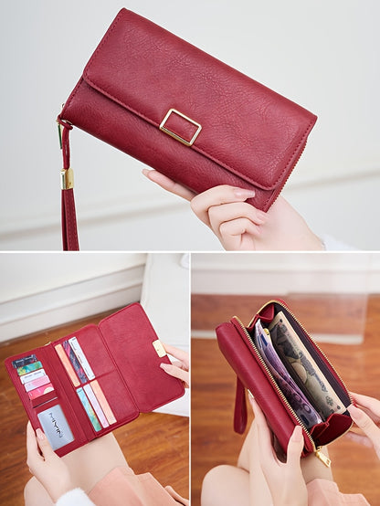 MIYIN Women's Vintage RFID Blocking Large Capacity Wallet with Wrist Strap - Tri-Fold  Handbag, Zipper Pocket & ID Slot, Multi-Card Holder (Credit/Debit) - Solid for Professional & Everyday Use