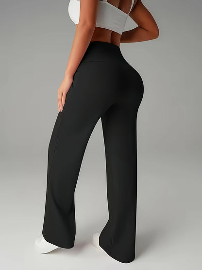 Women's High-Waisted Straight-Leg Casual Pants with Elastic Waist