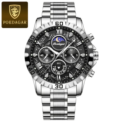 POEDAGAR Men's Casual Stainless Steel Quartz Watch with Calendar