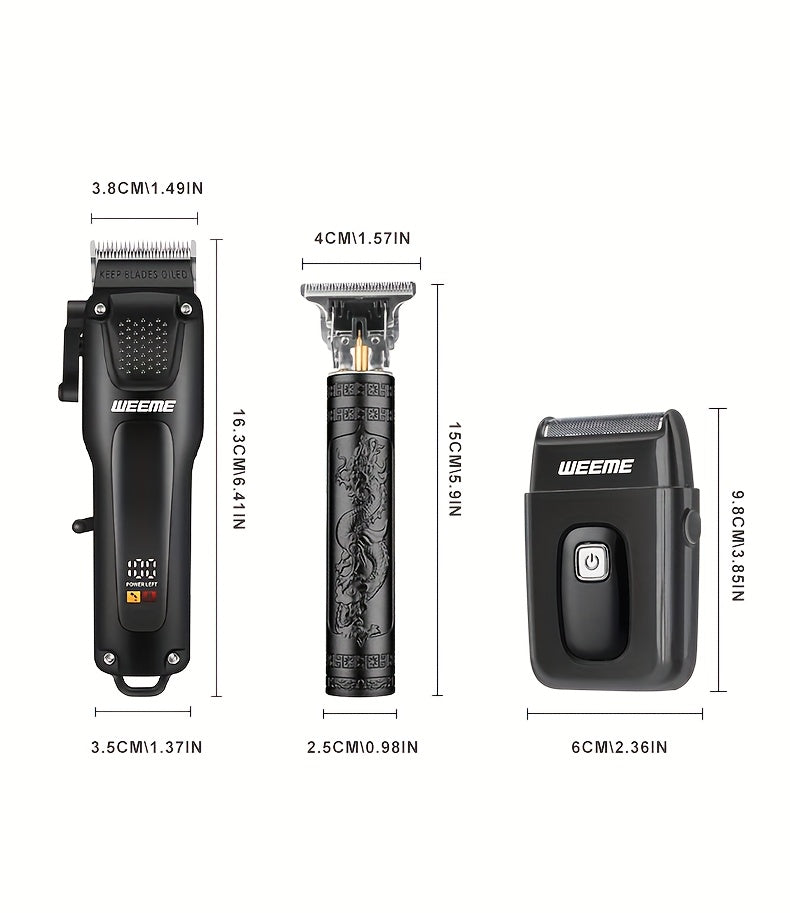 WEEME 2pcs/3pcs Premium Men's Grooming Set Professional Hair Clipper Kit with Cordless Shaver  Beard Trimmer  LCD Display & USB Fast Charge Ideal Gift for Father's Day/Birthday/Anniversary (For Dad/Husband/Groom)