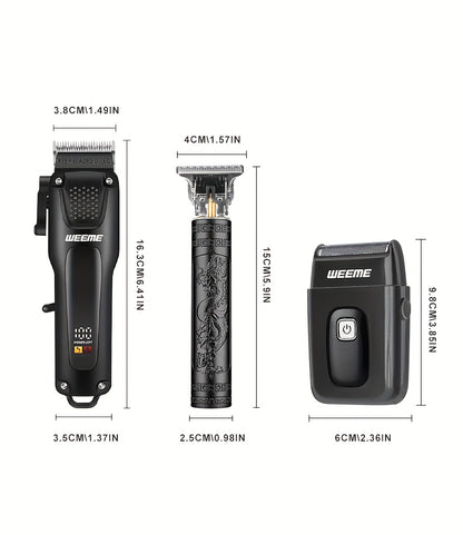 WEEME 2pcs/3pcs Premium Men's Grooming Set Professional Hair Clipper Kit with Cordless Shaver  Beard Trimmer  LCD Display & USB Fast Charge Ideal Gift for Father's Day/Birthday/Anniversary (For Dad/Husband/Groom)