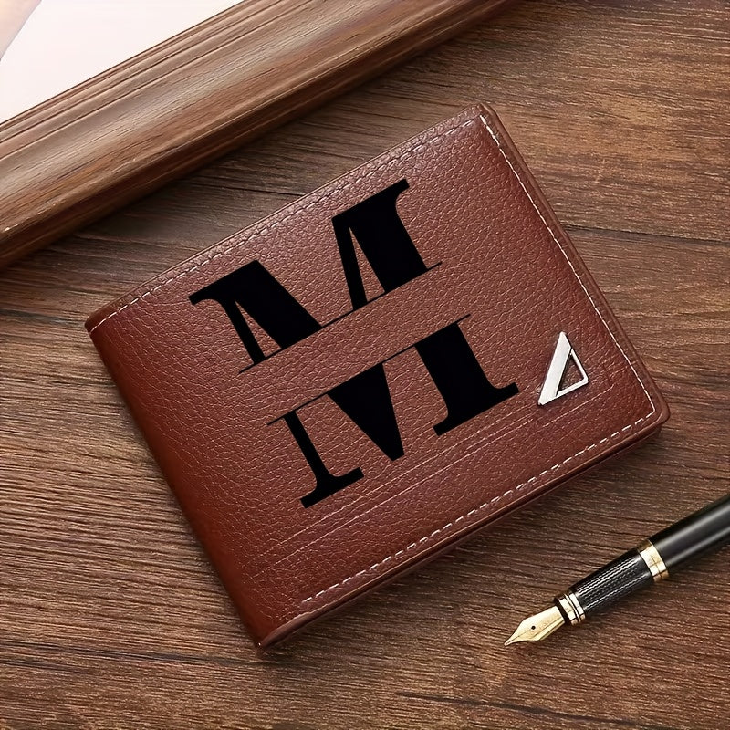Custom Letter Solid Color Men's Wallet, Black Stylish Foldable Card Holder, Casual Men's Coin Purse, Suitable as a Birthday Gift for Husband, Holiday Anniversary Gift