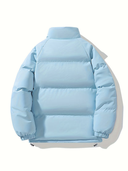 Men'S Double-Sided Winter Jacket - Thickened Stand Collar, Zip-Up Casual Long Sleeve Coat with "MADEASURABLE" & "I CONUT" Branding, Black & White, Regular Fit for Autumn & Winter, Autumn Outerwear, Bold Lettering, Durable Fab