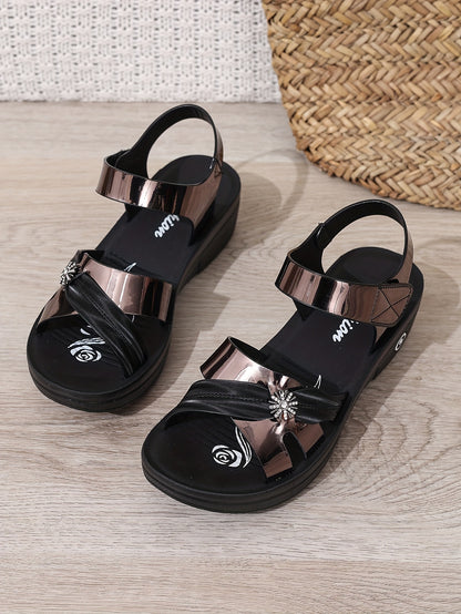 Women's Summer Platform Sandals - Casual Non-Slip Thick Sole Shoes with Closure, Open Toe Design, Faux Cover Upper  Rubber Sole, Floral Decor, Perfect for Casual Attire, Comfortable Walking   Stylish Platform Shoes   Rubber
