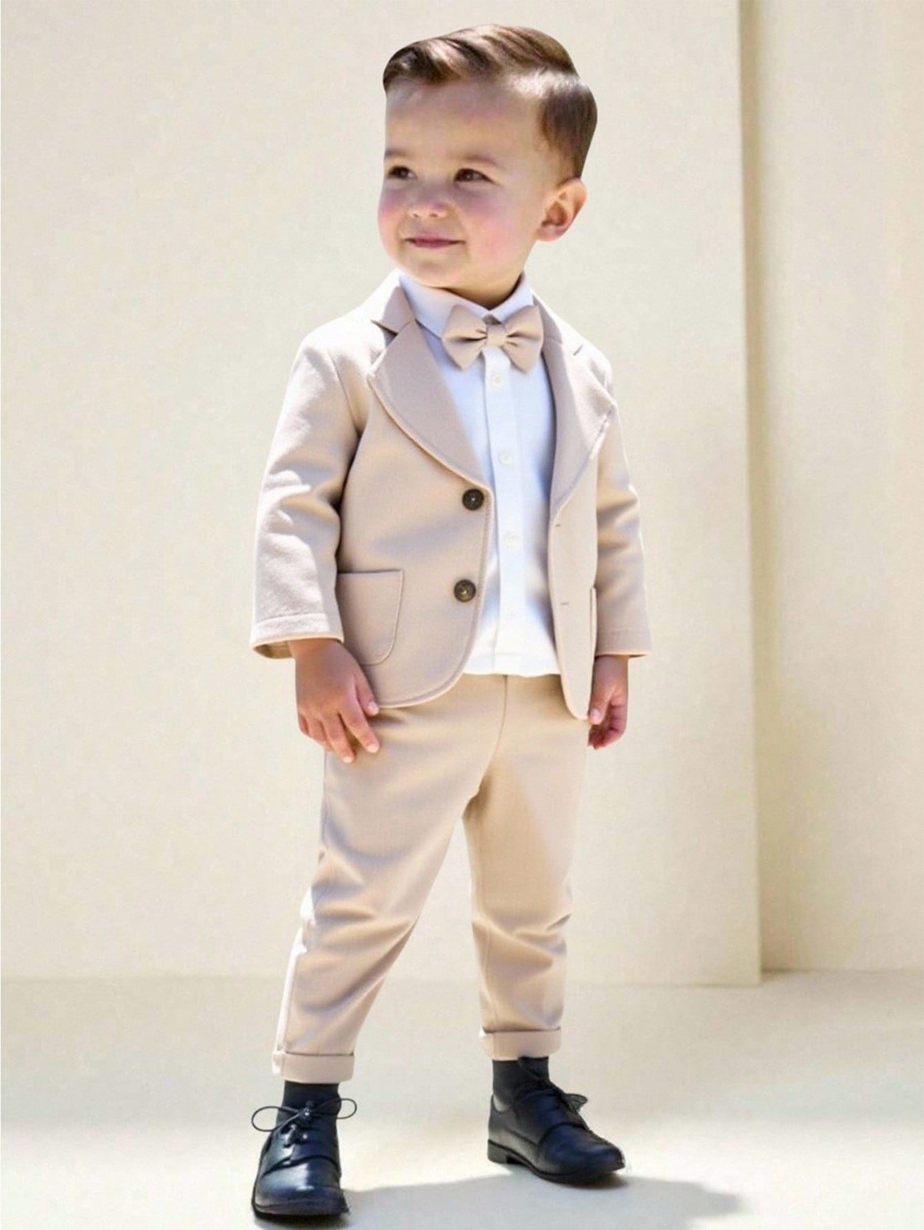 Toddler Boys 3-Piece Formal Suit Set with Bow Tie and Trousers