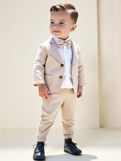 Toddler Boys 3-Piece Formal Suit Set with Bow Tie and Trousers