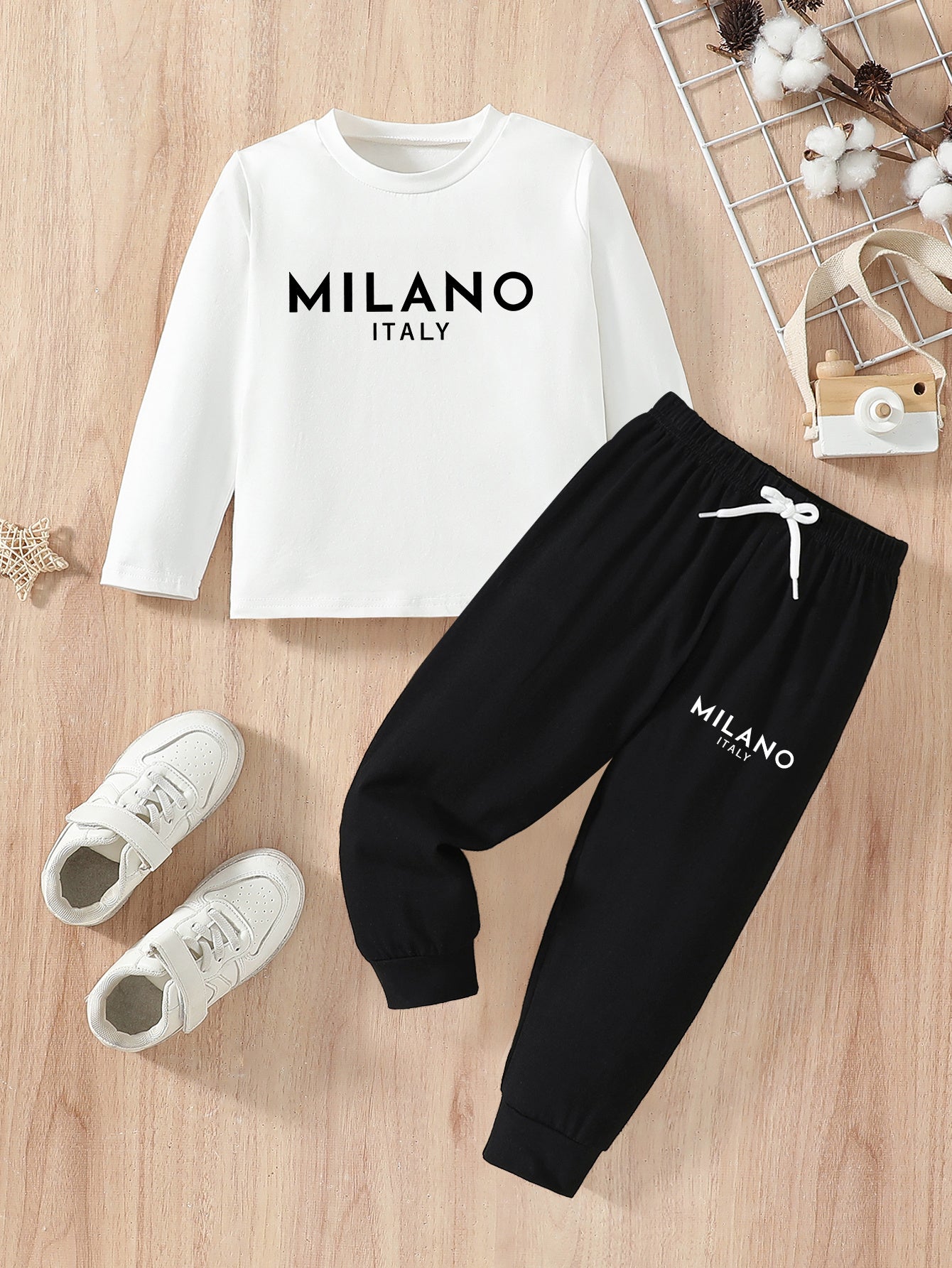 Boys' Autumn Winter Cotton Long Sleeve T-Shirt and Pants Set