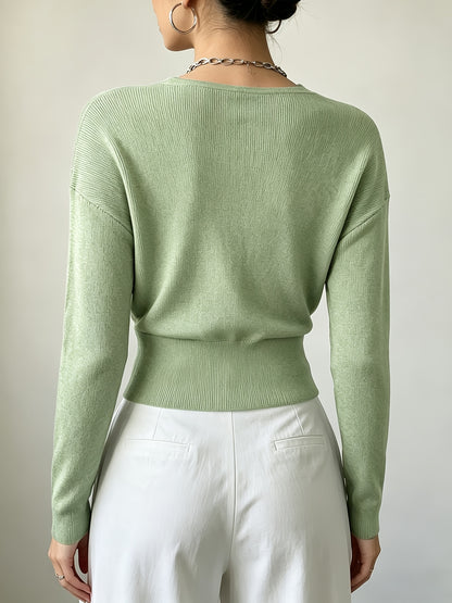 Women's Elegant Cross-Collar V-Neck Pullover Knitwear for Fall/Winter