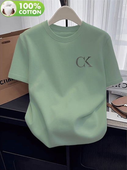 Women's Casual Cotton T-Shirt with Alphabet Applique Print