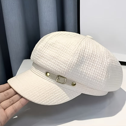 Vintage Plaid Octagonal Breton Cap for Women, Spring & Autumn