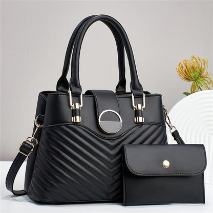 Elegant Women's Faux Leather Handbag with Convertible Crossbody