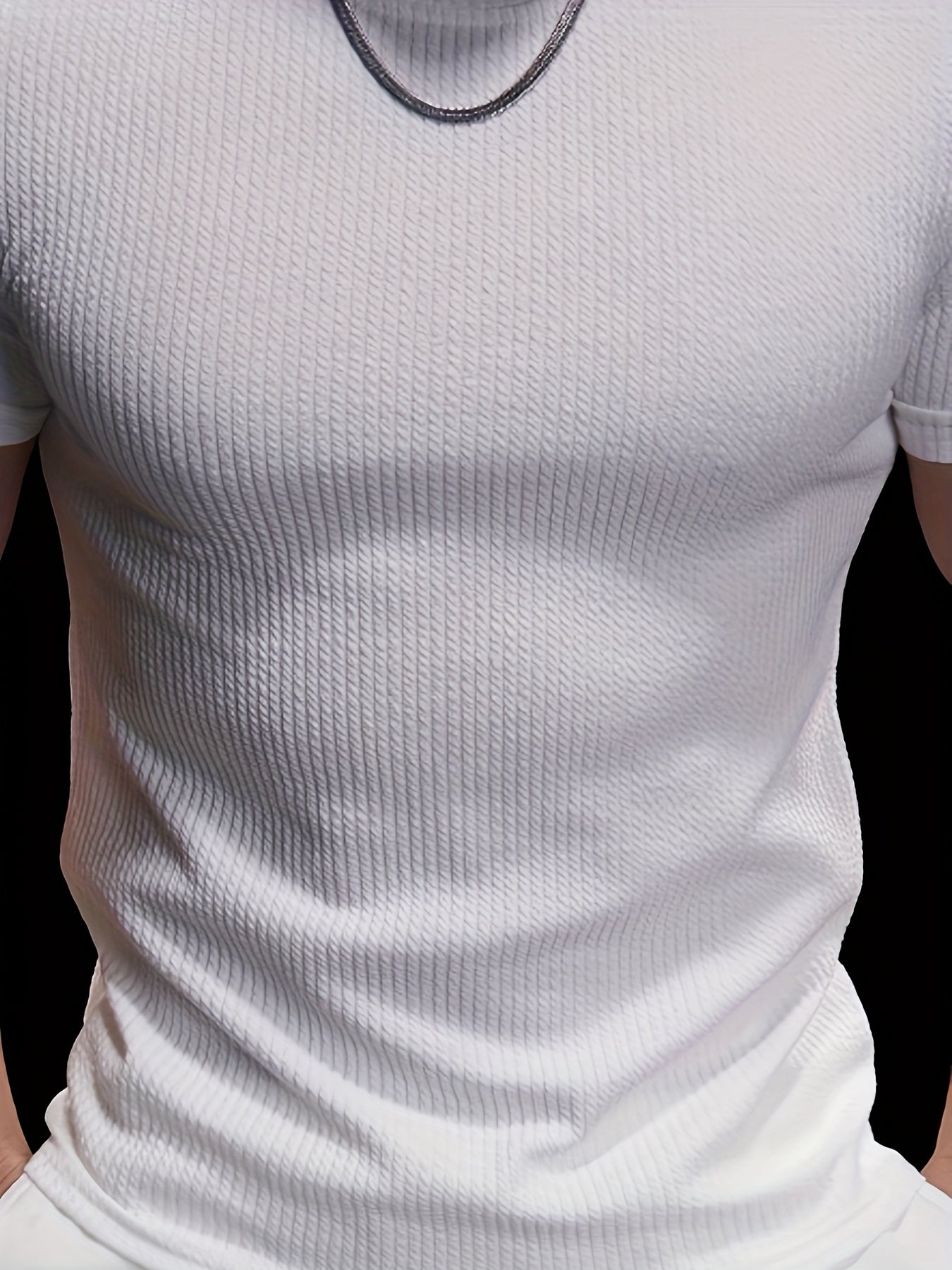 Men's Slim Fit Stretch Crew Neck Short Sleeve T-Shirt - Solid Color Black, Summer Casual  Sporty Tee for Casual Attire