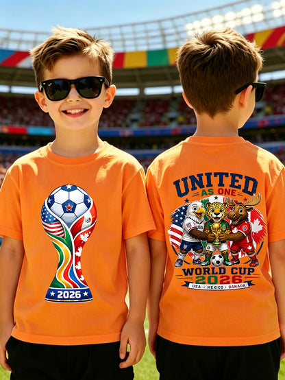 Kids 2026 World Cup Soccer Fan T-Shirt with Trophy Print