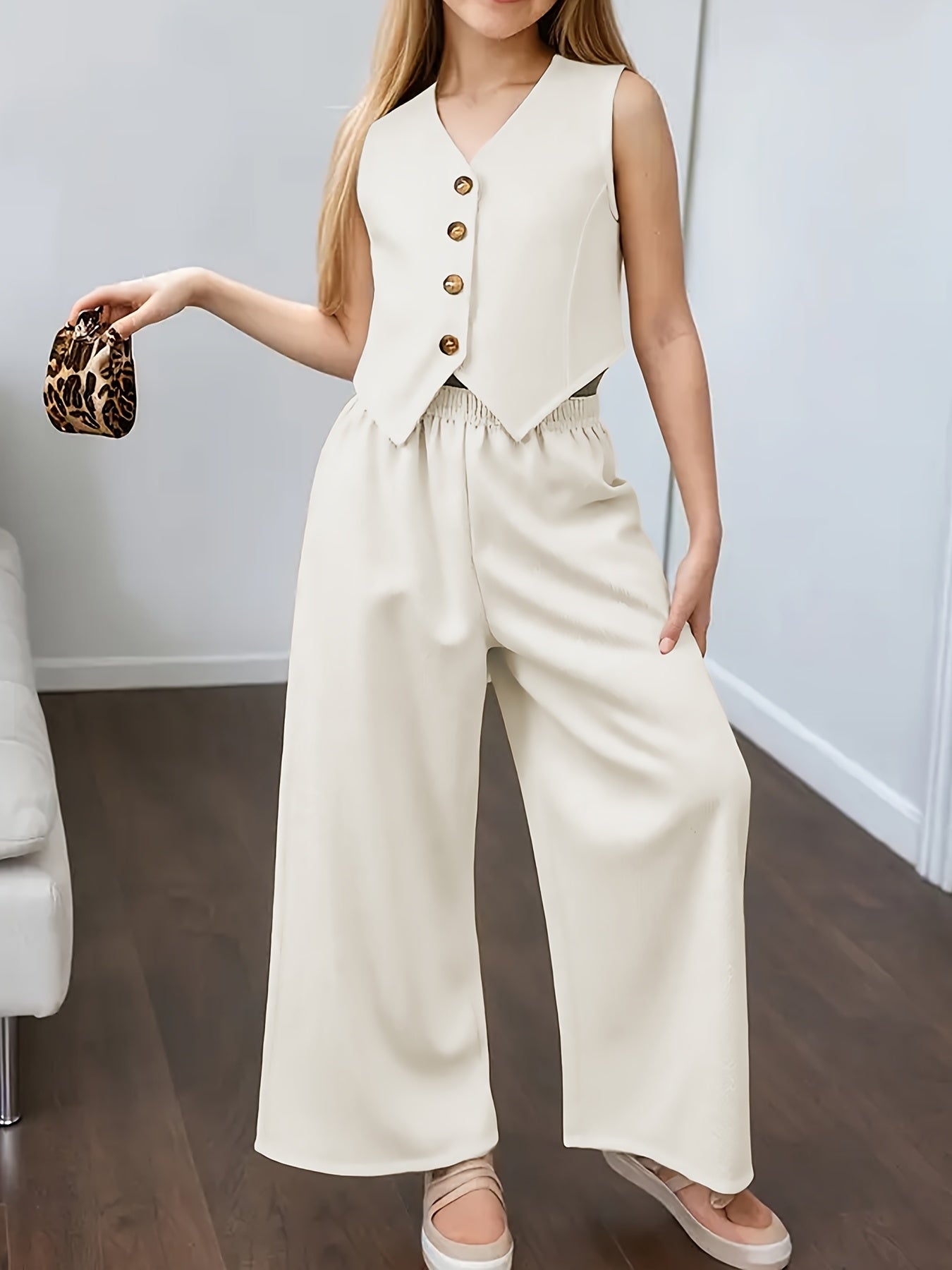 Girls' Summer Sleeveless Vest & Wide Leg Pants Set