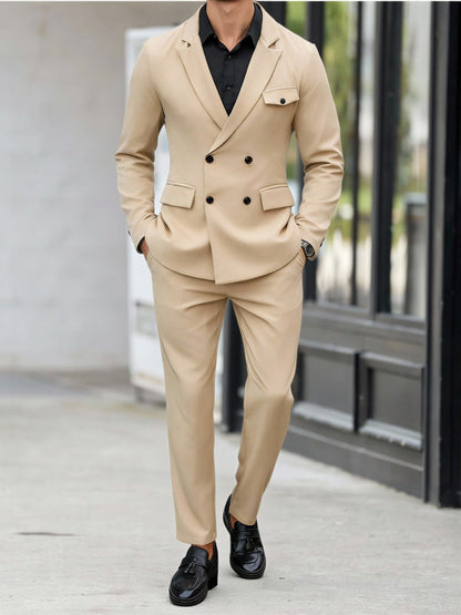 Men's Lapel Collar Casual Suit Set with Trousers