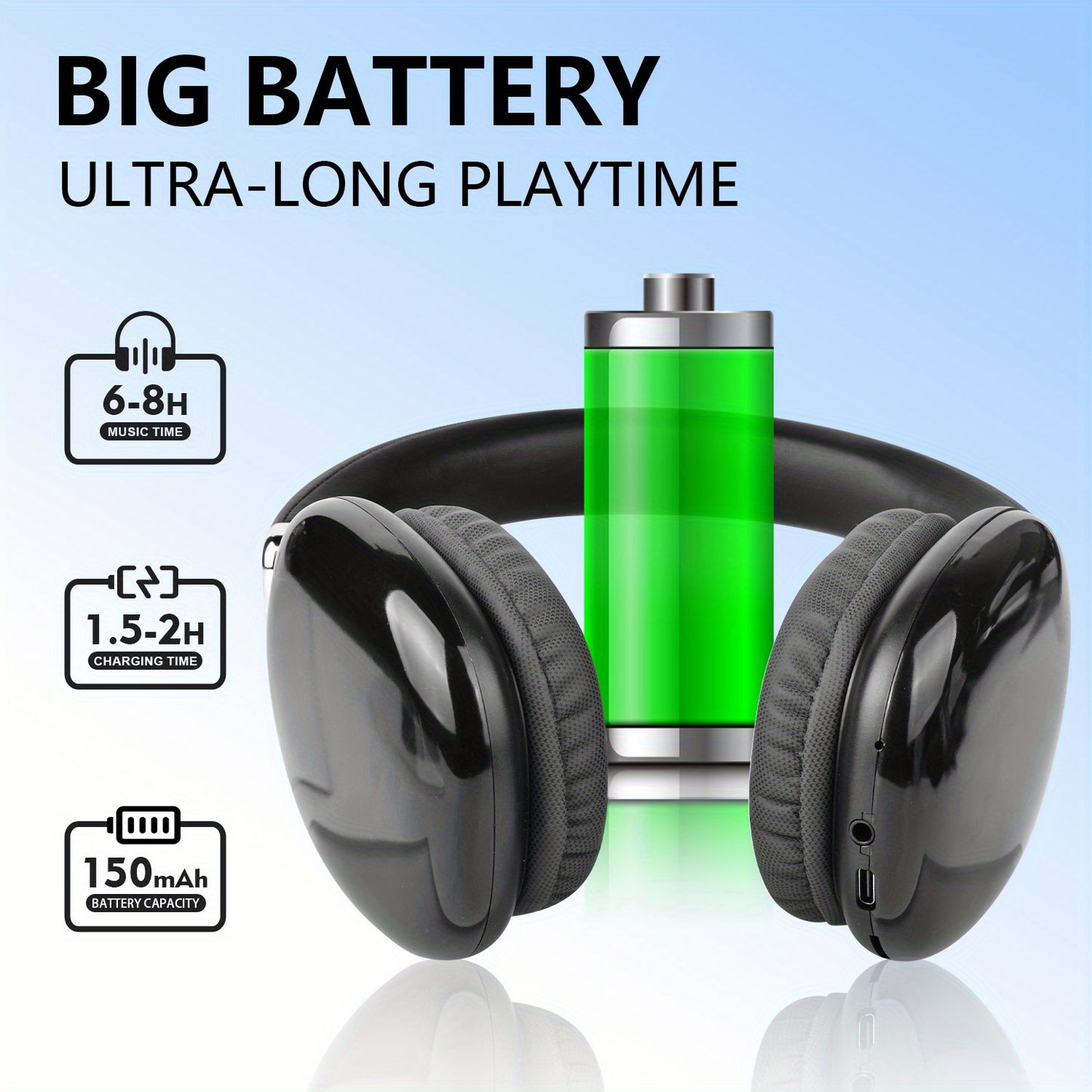 Wireless Over-Ear Headphones with Mic and Type-C Charging