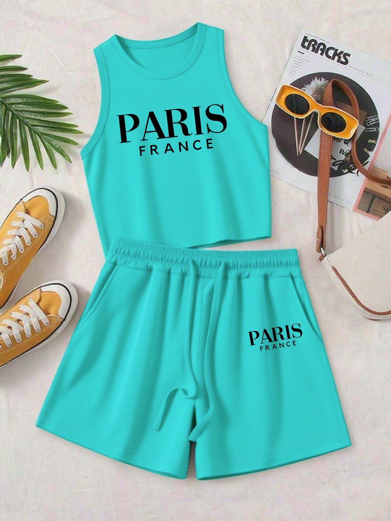 Casual Women's Two-Piece Vest and Shorts Set with Pattern Print