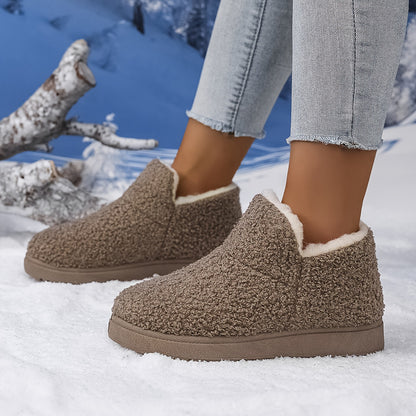 Women'S Plush Winter Slip-On Ankle Boots - Soft Fleece-Lined Low Heel Casual Shoes, Lightweight & Durable, Perfect for Y Days, Winter Footwear | Slipon Boots | Synthetic Cover Sole