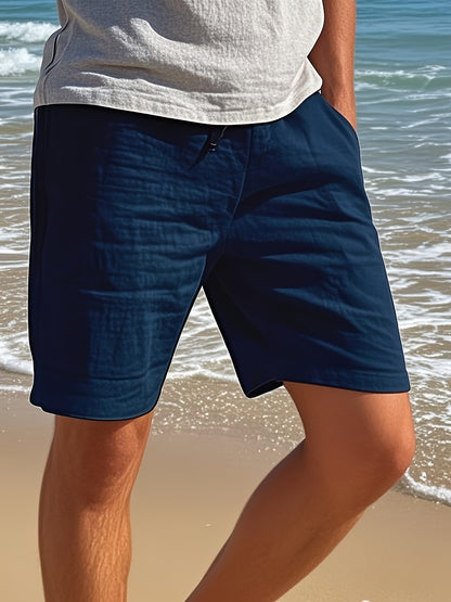 Men'S Light Blue Linen Shorts - Casual & Comfortable with Pockets, Drawstring Waist, Perfect for Summer Beach Outings and Casual Attir