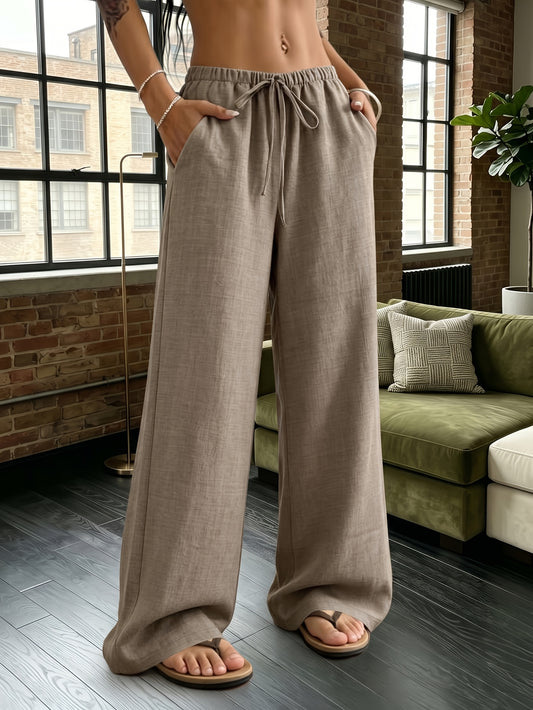 Women's Elegant Wide-Leg Tie-Leg Pants with Pockets