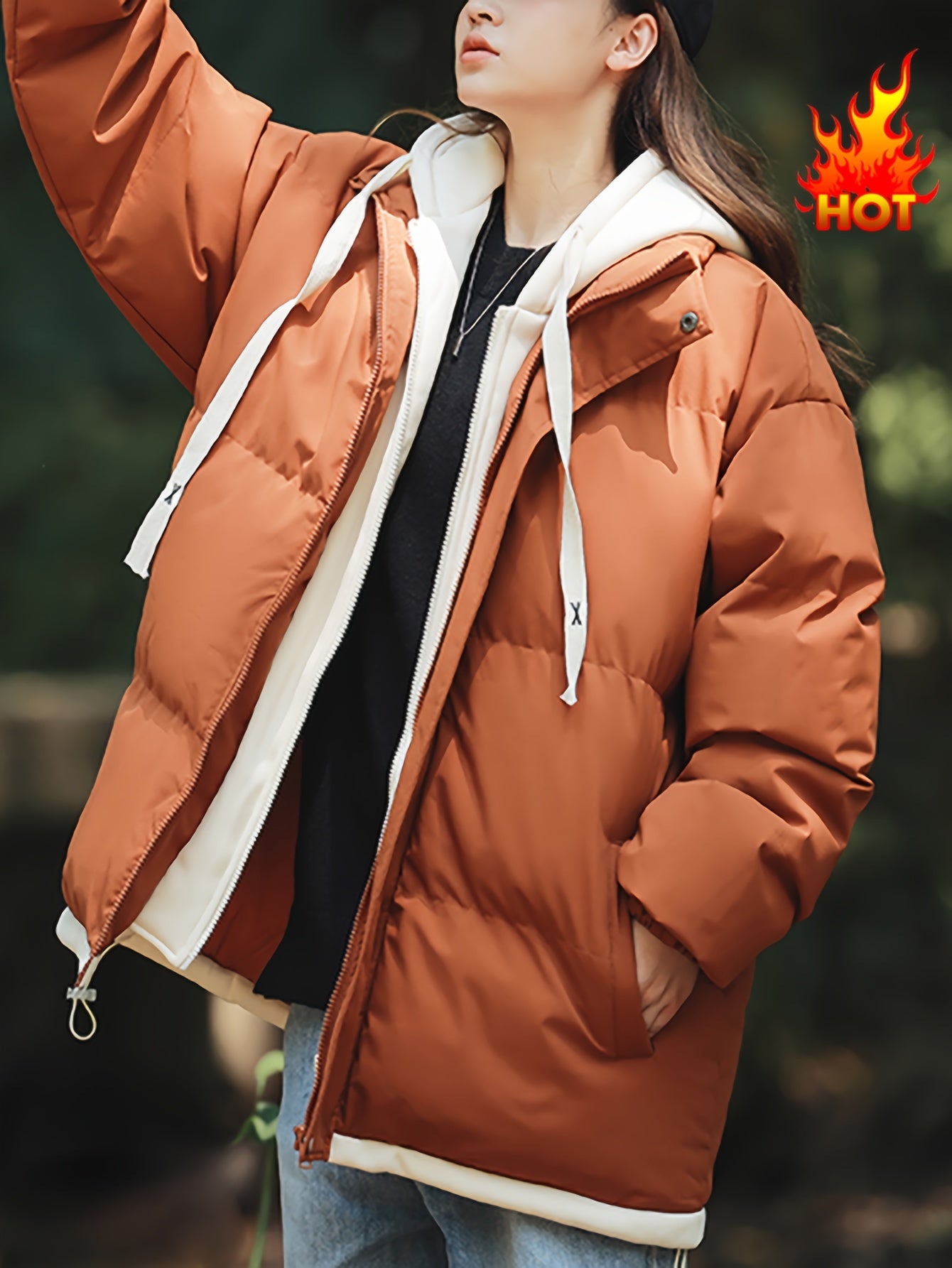 Women'S Light Blue Hooded Puffer Jacket - Cozy Fleece-Lined Winter Coat with Drawstring Hood, Casual Style for Cold Weather, Winter Coat