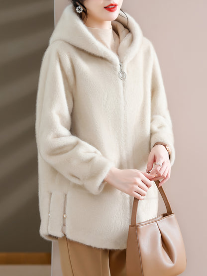 Women'S Winter Coat - Elegant Fur-like Exterior, Thick Insulated Cold Weather Jacket with Pockets, Sophisticated Outerwear for Everyday & Formal Events - Luxury Women'S Clothing (Non-Real Fur), Ladies Winter Coats, Seasonal F