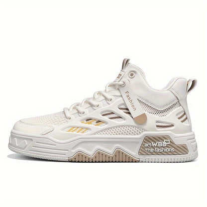 Men's High Top Fashion Sneakers Graphic Print Lace-Up Casual Skateboard Shoes with Round Toe, PU  Mesh Upper, Fabric Lining, and Rubber Sole