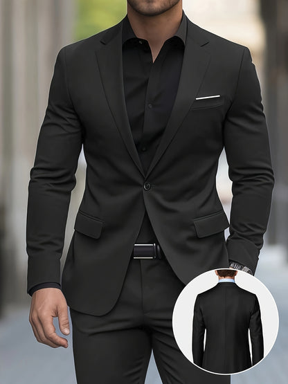 Men's Classic Two-Piece Polyester Suit Set for Formal Wear