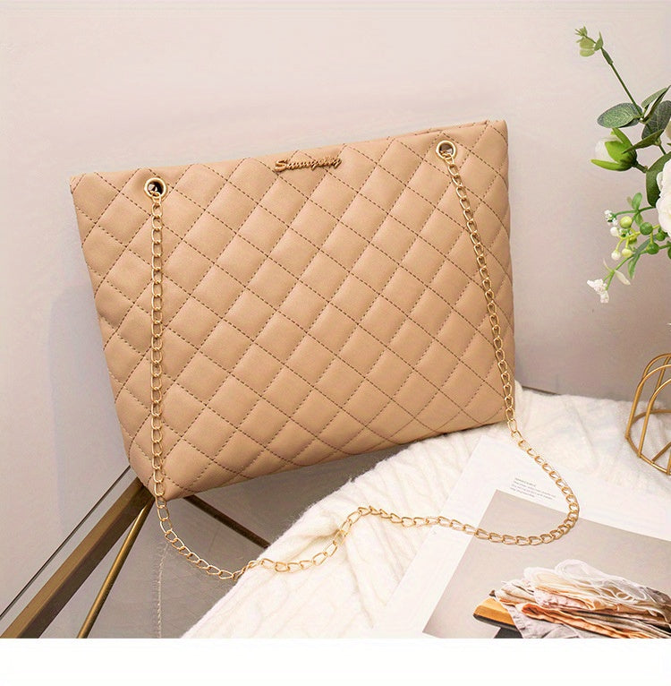 1pc Women's Large Capacity Bucket Bag - Chunky Chain Strap Shoulder Bag with Buckle Closure, Armpit/ Grid (Choose), Casual to Dressy Tote Suitable for Women