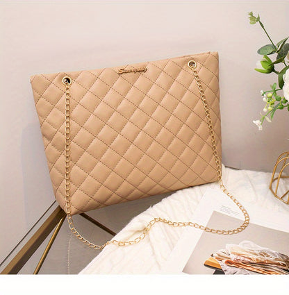 1pc Women's Large Capacity Bucket Bag - Chunky Chain Strap Shoulder Bag with Buckle Closure, Armpit/ Grid (Choose), Casual to Dressy Tote Suitable for Women