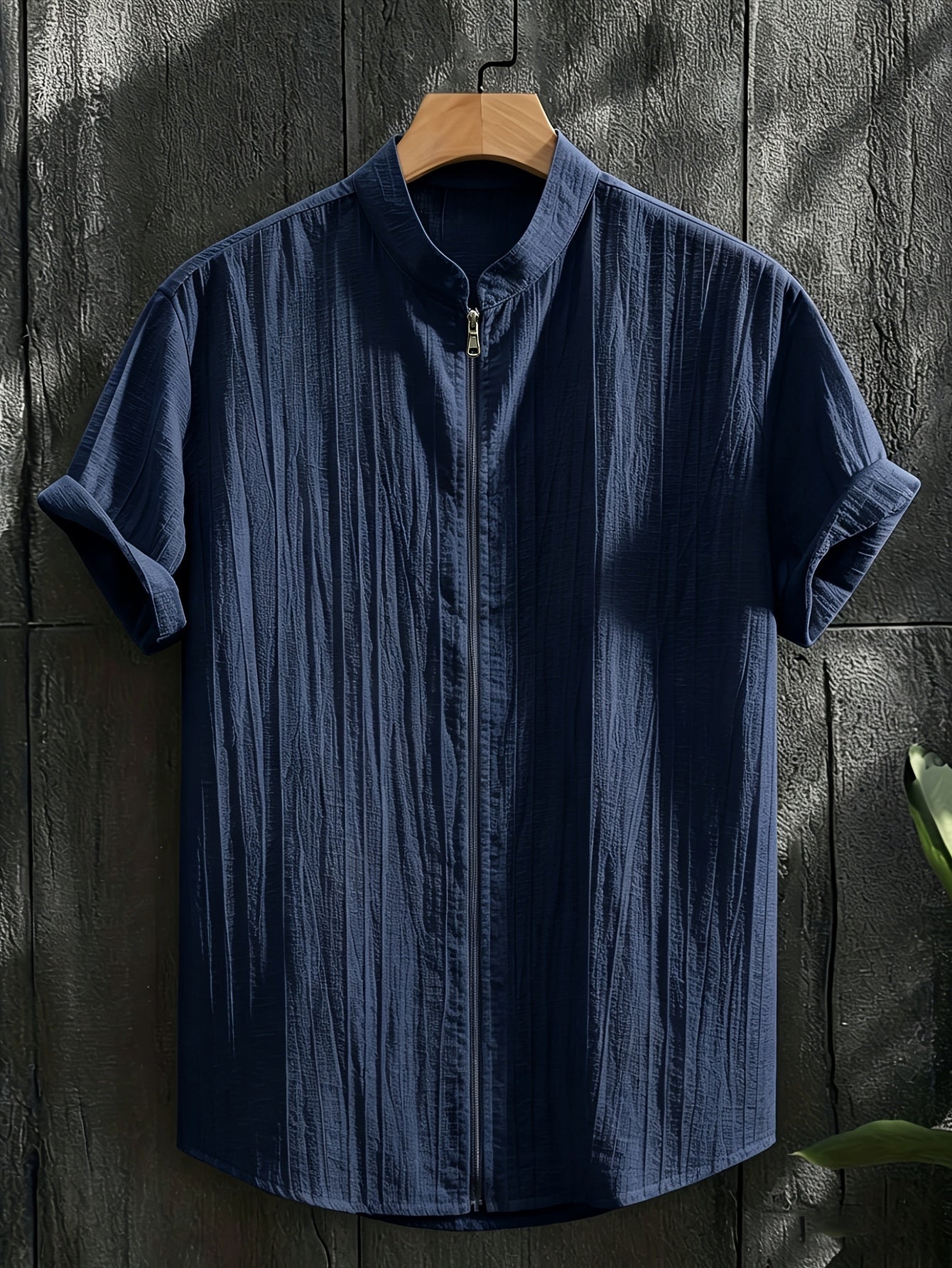 Men's Casual Elegant Short Sleeve Zipper Shirt with Stand Collar