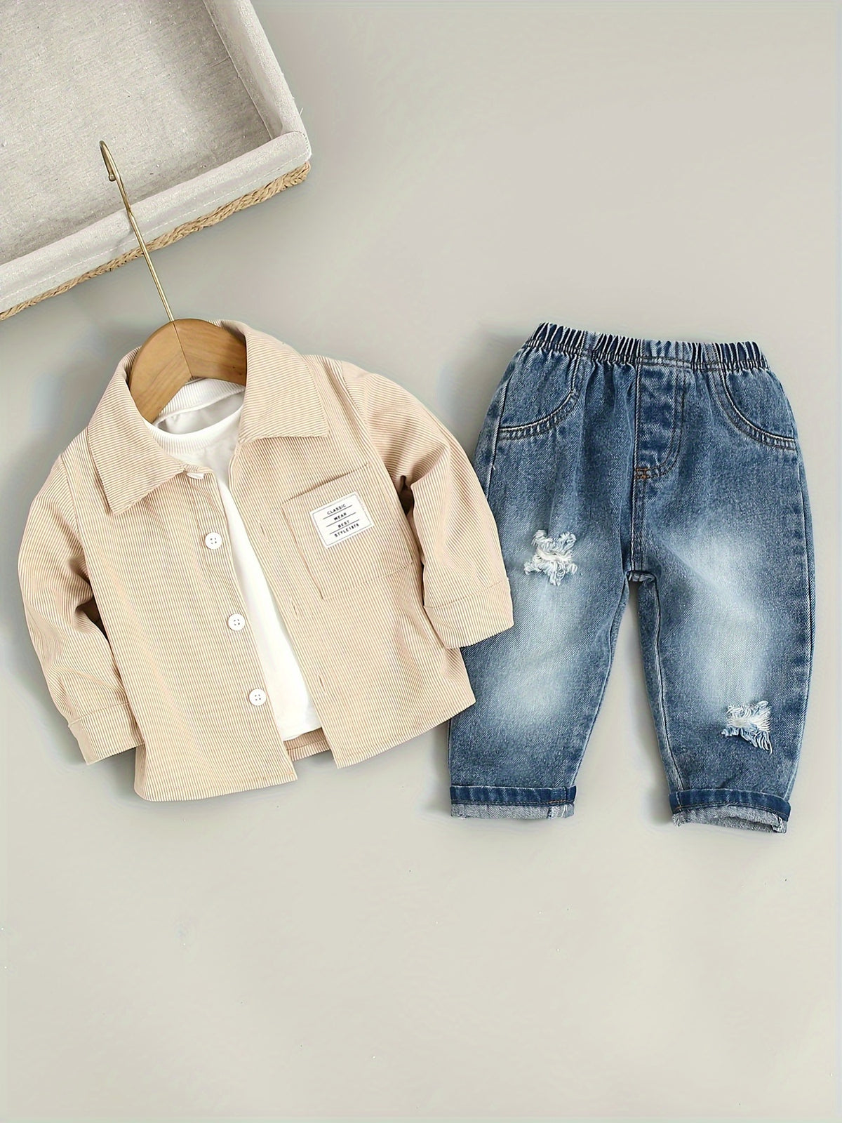 Boys' Cotton Blend Shirt and Jeans Set for Fall/Winter - ayq