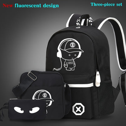 New casual Men's backpack set, large capacity to store 15.6-inch laptops, night fluorescent backpack, three piece travel dual-use backpack
