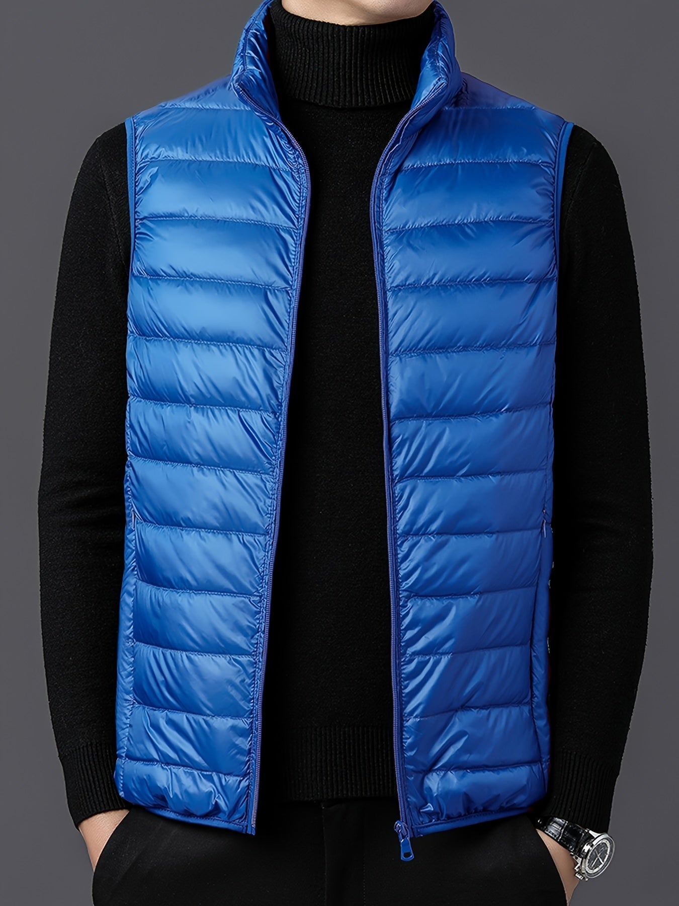 Men's Fashion Solid Color Single Vest, Youth Outdoor Sports Casual Jacket, Men's Spring Autumn Thin Stand Collar Cardigan Vest - ayq