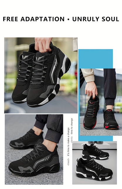 HIDEDUGO 's Heavy-Duty Winter Boots-like Sneakers - Warm Mid-Top Traction Tires, All-Terrain TPR Sole, Lace-Up Outdoor Shoes for Ice & Snow, Large Size Available (Black/White) - Cold Weather Casual & Sports