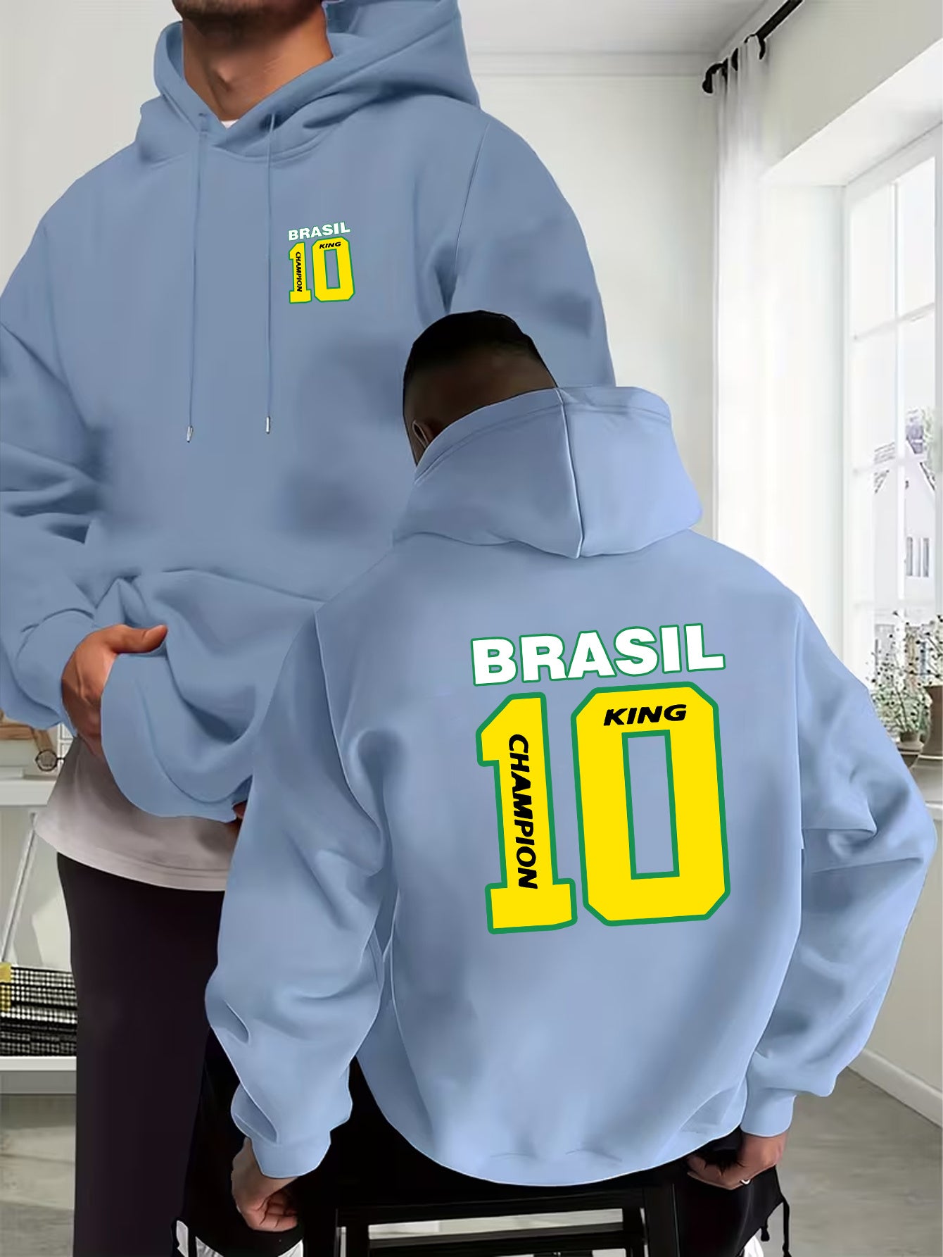 Men's Casual Hooded Sweatshirt with Brazilian No.10 Print