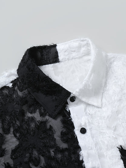 Men's Casual Sheer Lapel Collar Short Sleeve Shirt for Summer