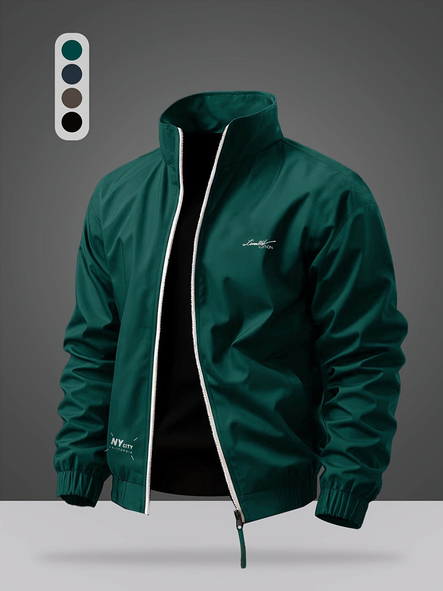 Men's Casual Polyester Sports Jacket with Alphabet Print