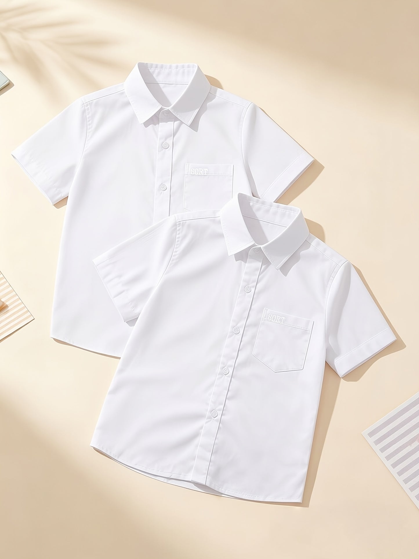 Boys' Preppy Short Sleeve Lapel Shirt, Summer Basic 2-Pack