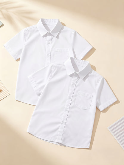Boys' Preppy Short Sleeve Lapel Shirt, Summer Basic 2-Pack