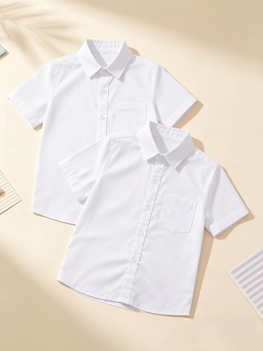 Boys' Preppy Short Sleeve Lapel Shirt, Summer Basic 2-Pack