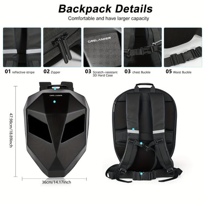 Crelander LED Men'S Motorcycle Backpack - Sleek Black  Red Hard Shell Travel Bag with USB Charging, 48.01cm x 35.56cm Capacity, Ergonomic Design for Camping, Cycling  Outdoor Adventures, Motorcycle Bag, Adventure Gear, Stre