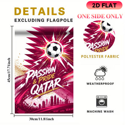 Football Fever Qatar 2D Flat Garden Flag, Polyester, Outdoor Decor