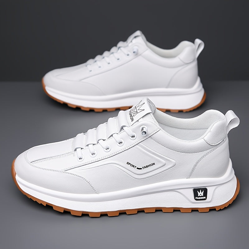 Men's All-Season Breathable White Sneakers - Casual  Sporty, Non-Slip Soft Rubber Sole, Low-Top Design with Pull Tab, Comfortable Microfiber Upper for Casual Attire