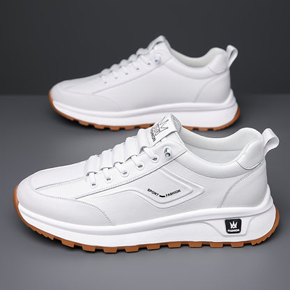 Men's All-Season Breathable White Sneakers - Casual  Sporty, Non-Slip Soft Rubber Sole, Low-Top Design with Pull Tab, Comfortable Microfiber Upper for Casual Attire
