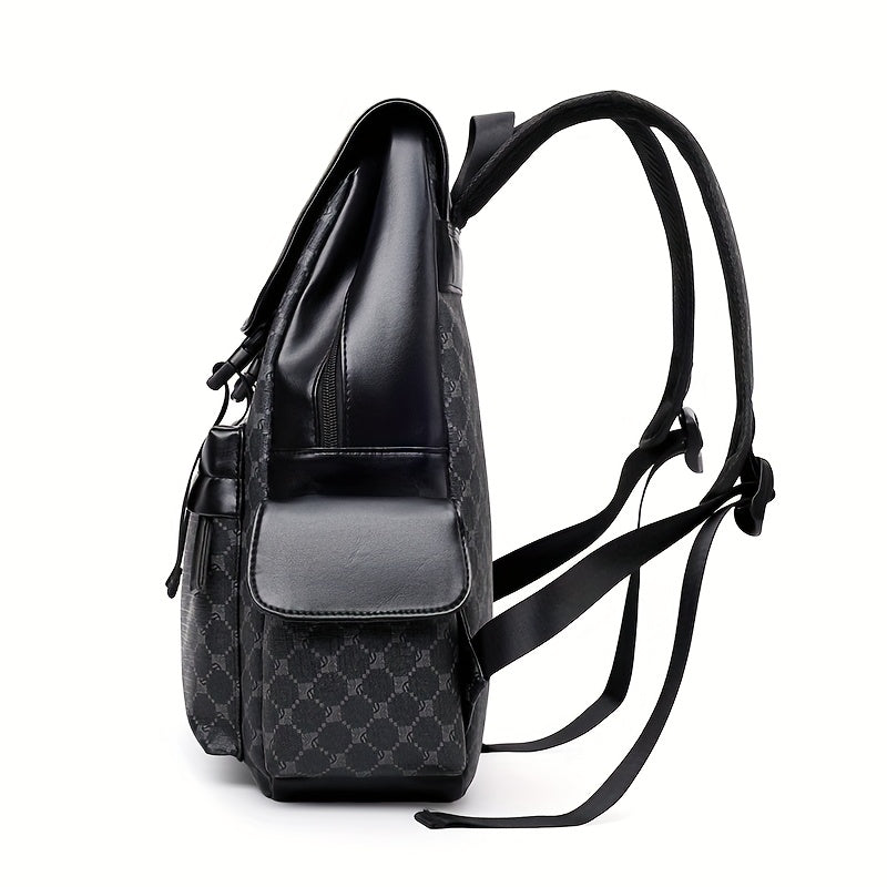 Men'S Stylish Black  Brown Gingham Print Backpack - Versatile Commuter Bag with Multiple Pockets, Adjustable Straps, and Golden-Tone Hardware for Work, Travel, and Study, Travel Backpack   Gingham Pattern   Synthetic Backpac