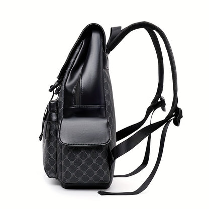 Men'S Stylish Black  Brown Gingham Print Backpack - Versatile Commuter Bag with Multiple Pockets, Adjustable Straps, and Golden-Tone Hardware for Work, Travel, and Study, Travel Backpack   Gingham Pattern   Synthetic Backpac