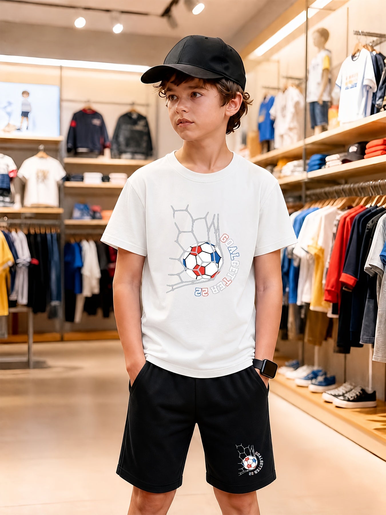 Boys' Cotton Casual T-Shirt & Shorts Set for Spring Summer